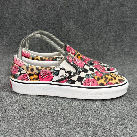 Vans Checkerboard Rose Cheetah Print Slip On Shoe Womens Size 7.5 Retro Athletic - Picture 1 of 11